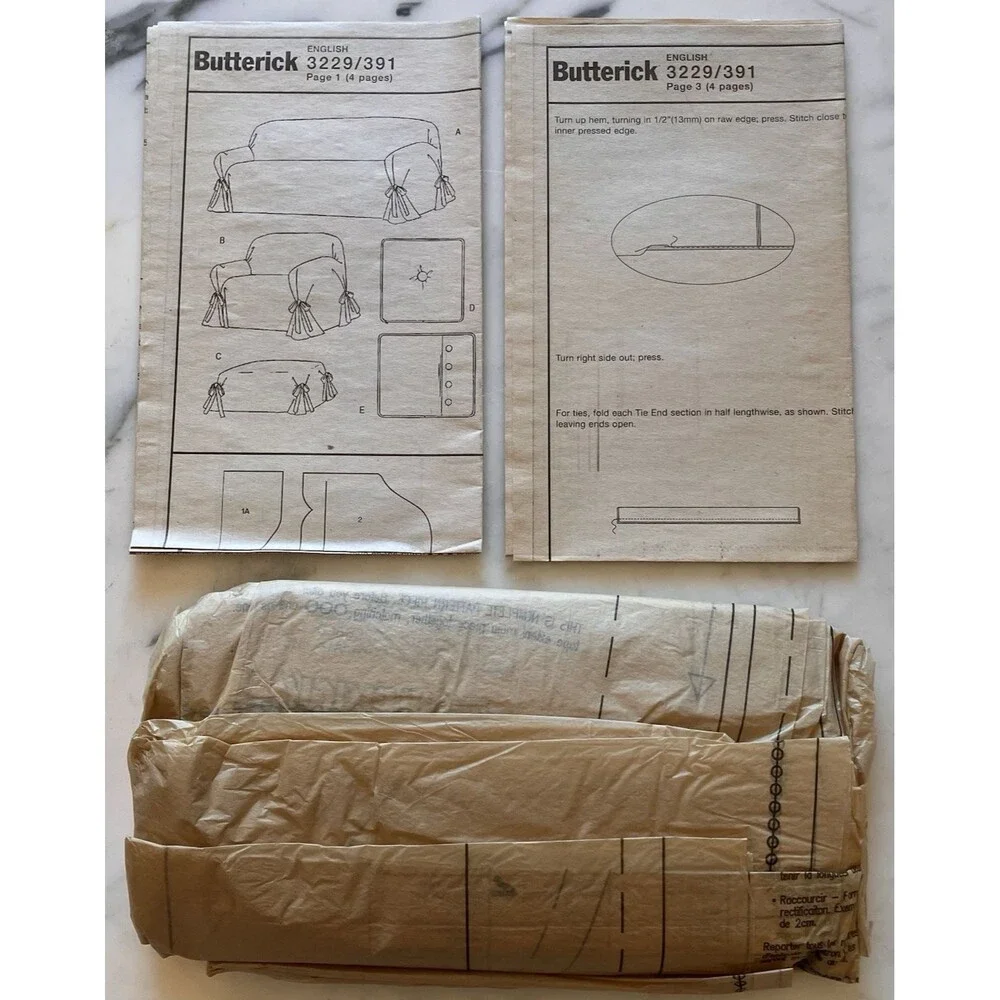 Butterick 3229 Slip‎ Covers Easy Sewing Pattern Uncut Sofa Chair Ottoman Pillow